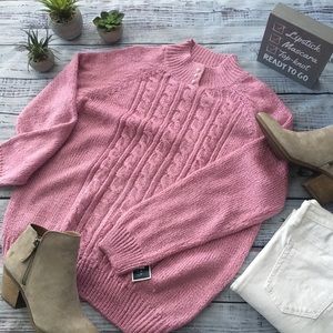 Pink Long Sleeve Cable Knit Sweater